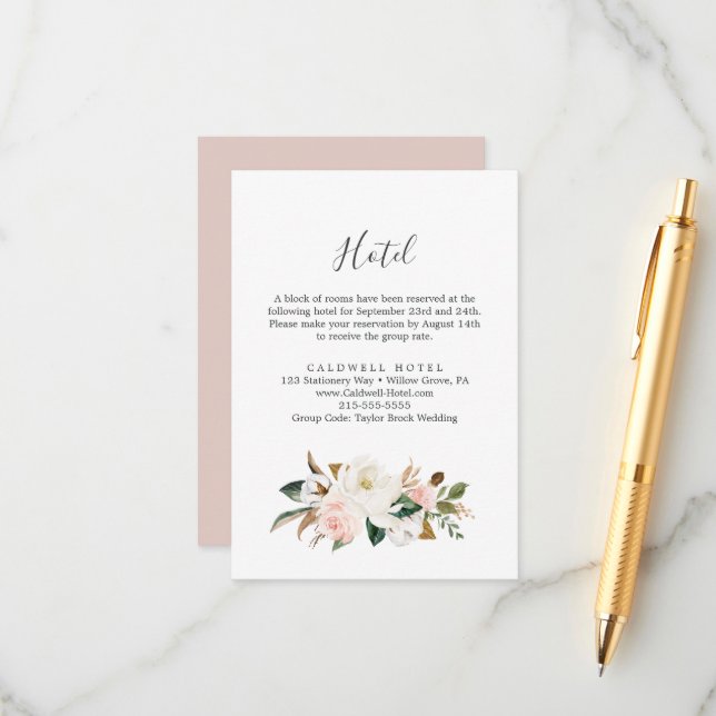 Elegant Magnolia | White Hotel Enclosure Card (Front/Back In Situ)