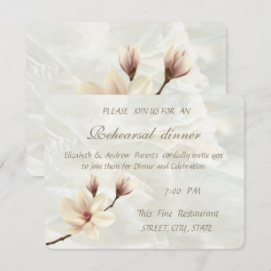 Elegant Magnolia, White Marble Rehearsal Dinner Invitation
