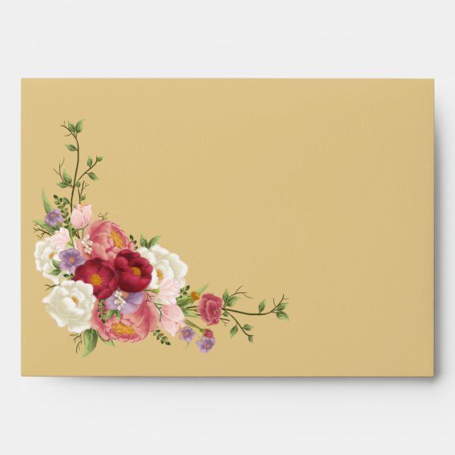 Elegant Magnolia White & Mustard Yellow  Wedding Envelope (Front)