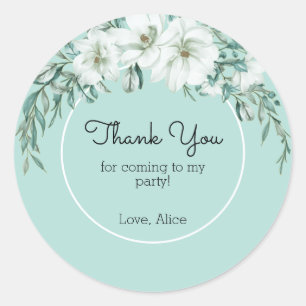 Elegant Magnolia White Pastel Green Thank You Classic Round Sticker