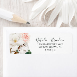 Elegant Magnolia   White Return Address Label