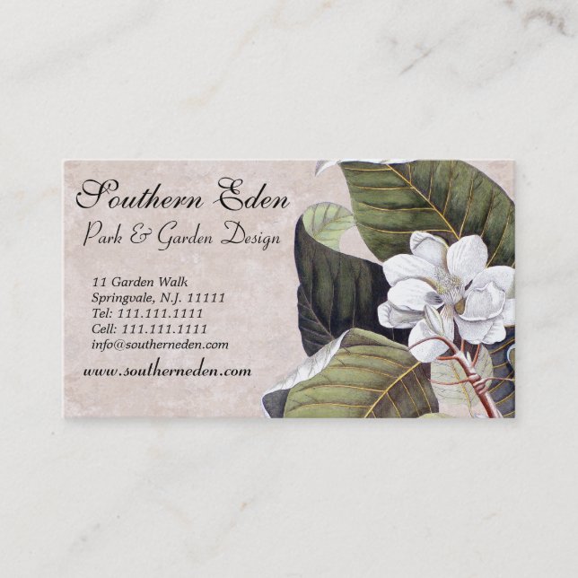 Elegant Magnolia with Vintage Textures Background Business Card (Front)
