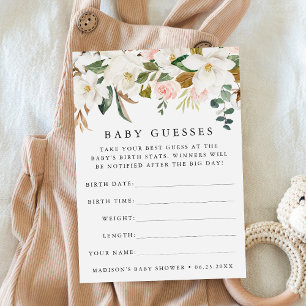 Elegant Magnolias Baby Shower Guessing Game Card