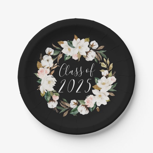 Elegant Magnolias Class of 2023 Graduation Paper Plate (Front)