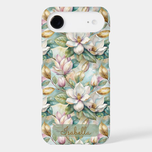 Elegant Magnolias Flowers Gold with Name (Verso)