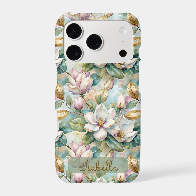 Elegant Magnolias Flowers Gold with Name (Verso)