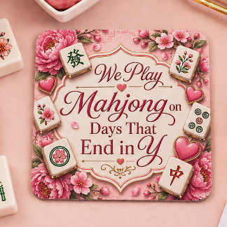Elegant Mahjong Coaster Pink Floral Tiles