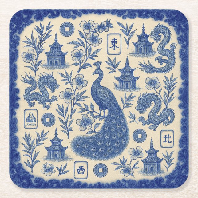 Elegant Mahjong Toile Paper Coaster Set (Front)