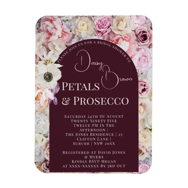 Elegant Mahogany Floral Arch Summer Bridal Shower Magnet (Vertical)
