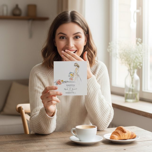 Elegant Maid of Honor Proposal Floral Sketch Invitation (Creator Uploaded)