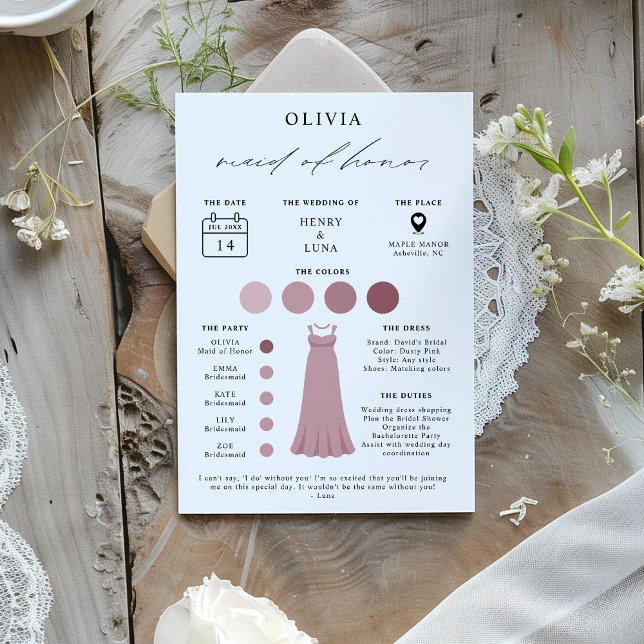 Elegant Maid of Honour Bridal Party Info Card (Creator Uploaded)