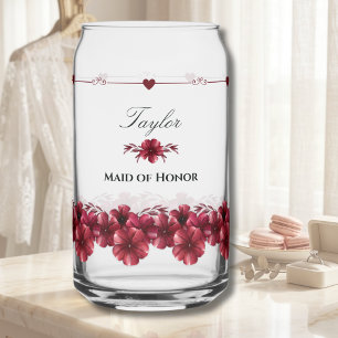 Elegant Maid of Honour Gift Burgundy Bridal Party Can Glass