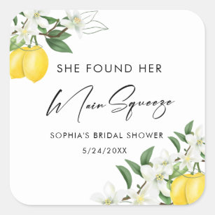 Elegant Main Squeeze Bridal Shower Favours Square Sticker