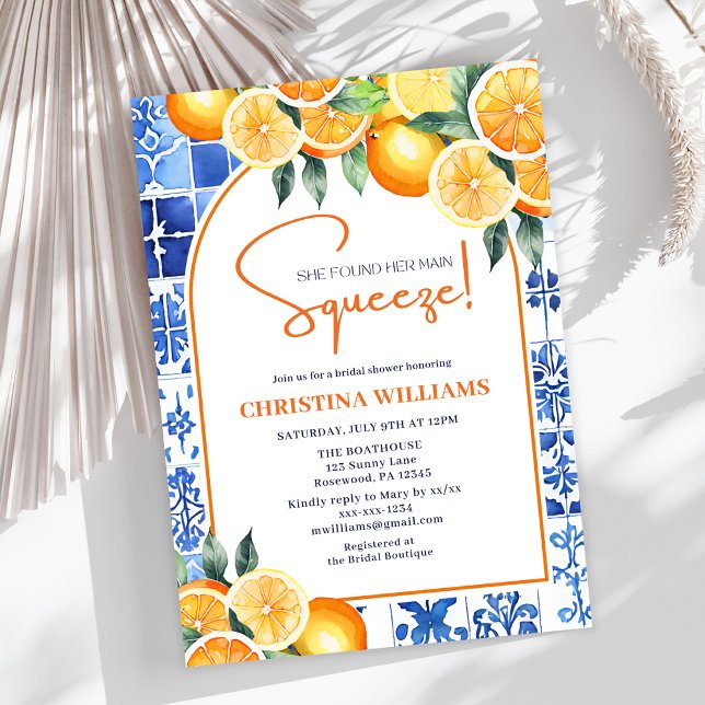Elegant Main Squeeze Citrus Summer Bridal Shower Invitation (Creator Uploaded)