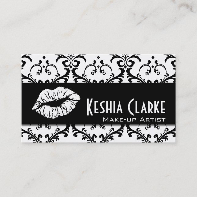 Elegant Makeup Artist Business Cards Damask (Front)