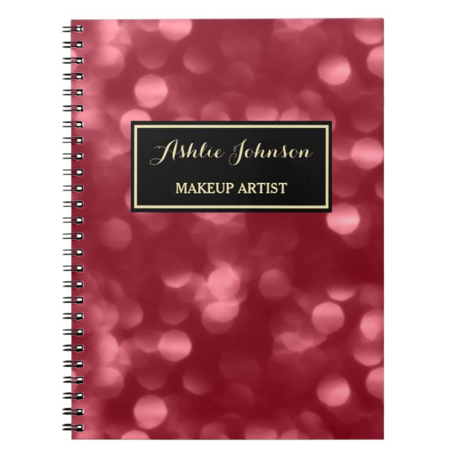 Elegant Makeup Artist Glamourous Red Luxe Bokeh Notebook (Front)