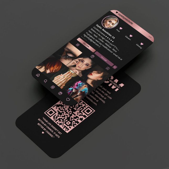 Elegant Makeup Artist Instagram Black RoseGold Business Card (Creator Uploaded)