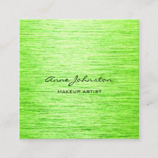 Elegant Makeup Artist Lime Green Brushed Metal Square Business Card