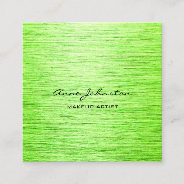 Elegant Makeup Artist Lime Green Brushed Metal Square Business Card (Front)