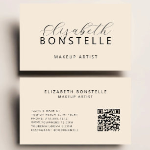 Elegant Makeup Artist QR Code Neutral Beige Business Card