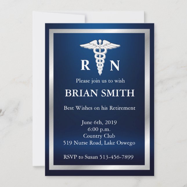 Elegant Male Nurse Retirement Party Invitation (Front)