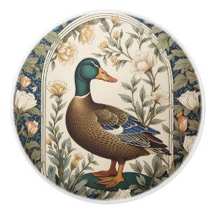 Elegant Mallard Duck William Morris Inspired Ceramic Knob