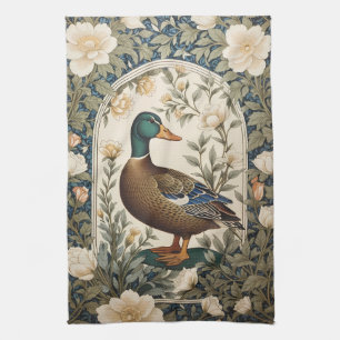 Elegant Mallard Duck William Morris Inspired Kitchen Towel