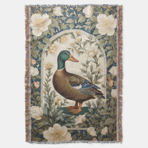 Elegant Mallard Duck William Morris Inspired  Throw Blanket