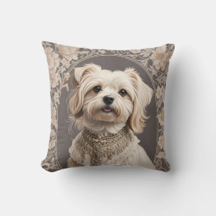 Elegant Maltese Dog William Morris Inspired Throw Pillow