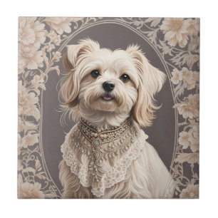Elegant Maltese Dog William Morris Inspired Tile