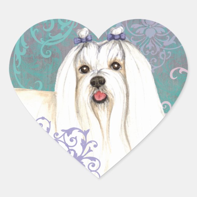 Elegant Maltese Heart Sticker (Front)