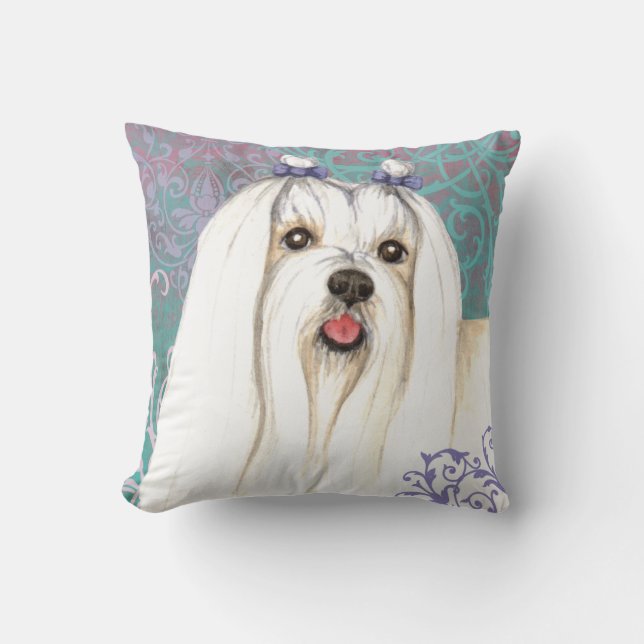 Elegant Maltese Throw Pillow (Front)