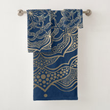 Elégant Mandala Art Boho Gold et Navy Blue Luxury