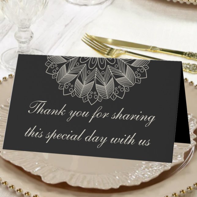 Elegant Mandala Boho Chic Indian Black Wedding  Place Card (Creator Uploaded)