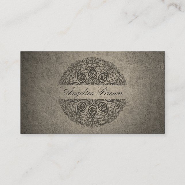 Elegant Mandala Business Card with Stone Texture (Front)