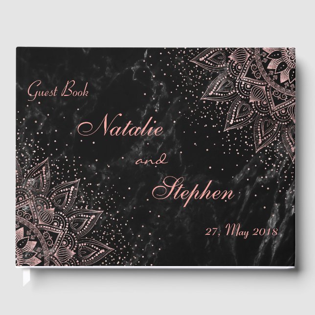 Elegant mandala confetti and marble design guest book (Front)
