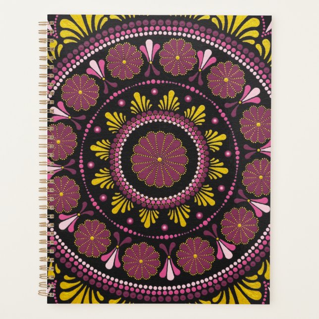 Elégant Mandala d'or rose, Boho Zen Dot Art Flower (Devant)