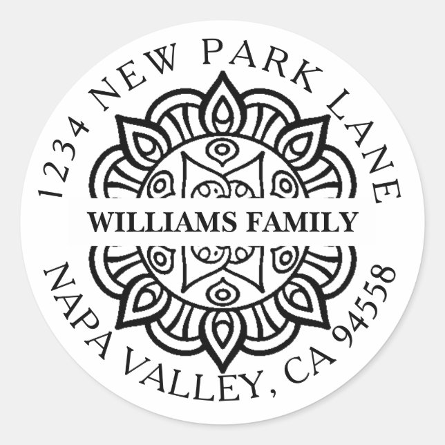 Elegant Mandala Family Return Address Stickers (Front)