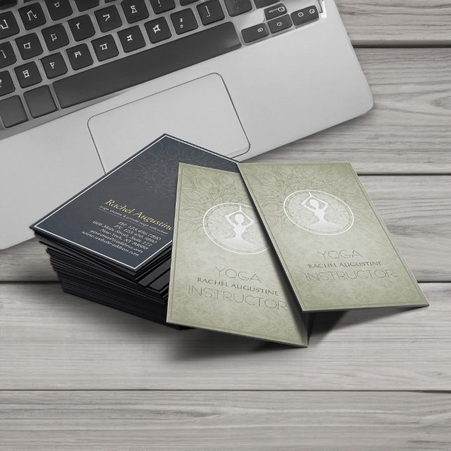 Elegant Mandala Floral Yoga Meditation Instructor Business Card (Creator Uploaded)