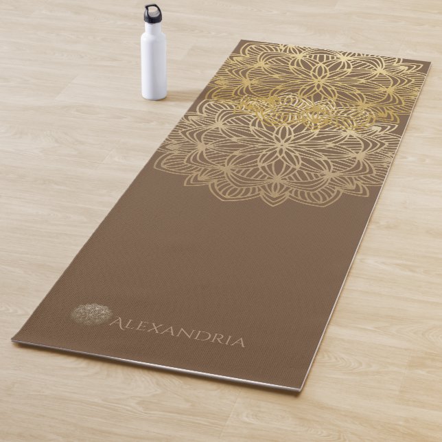 Elegant Mandala Gold Brown Personalized (1 sided) Yoga Mat (In Situ)