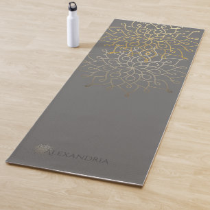 Elegant Mandala Gold Grey Personalized (1 sided) Yoga Mat
