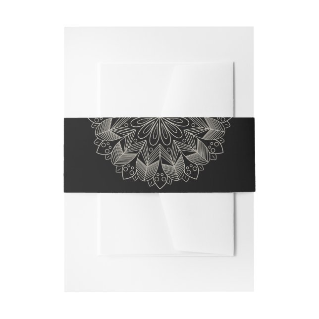 Elegant Mandala Indian Boho Chic Black Wedding Invitation Belly Band (Front Example)