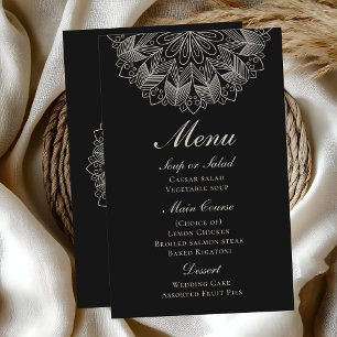 Élégant Mandala Indien Boho Menu de Mariage Noir