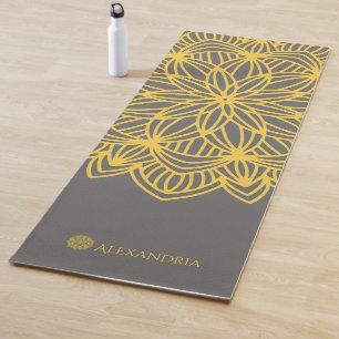Elegant Mandala Yellow Grey Personalized (1 sided) Yoga Mat