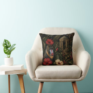 Elegant Mandrill Botanical Milestone Birthday Throw Pillow