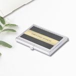 Elegant Manly Texture Black Metal Stripe Business Card Holder<br><div class="desc">Elegant business card holder with texture black background and metal stripe. Easy to customize with your name.</div>