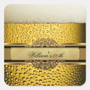 Elegant Mans Beer Black Gold Birthday Party Mens Square Sticker