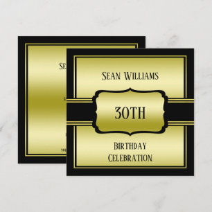 Elegant Man's Gold & Black 30th Birthday Invitation