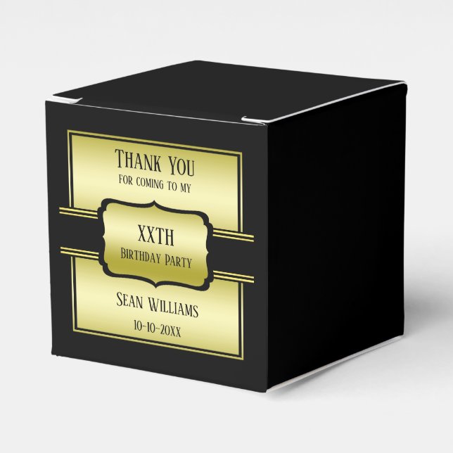 Elegant Man's Gold & Black Birthday Favor Box (Front Side)