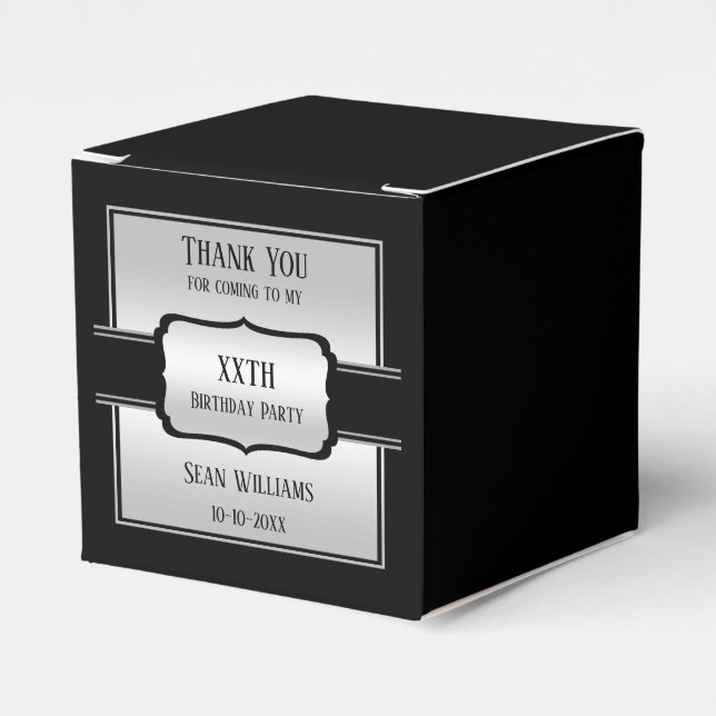 Elegant Man's Silver & Black Birthday Favor Box (Front Side)